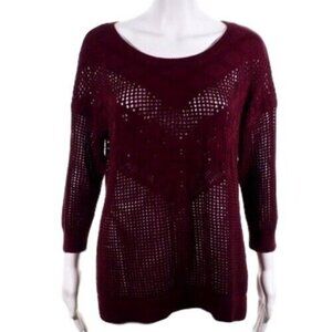 American Eagle Outfitters Sweater XL Womens Open Stitch Crochet Maroon Purple
